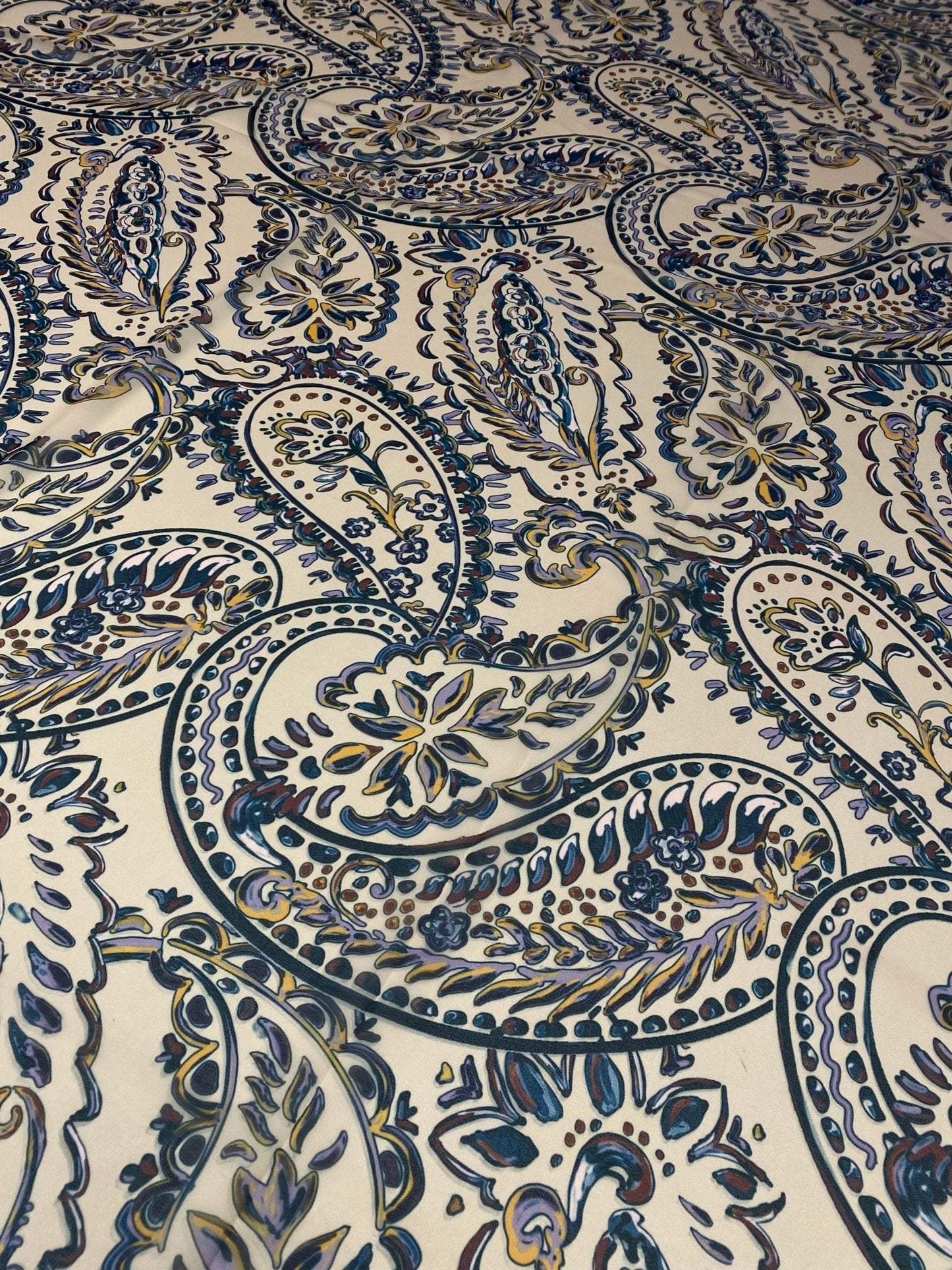 Cream Background Paisley Print Fabric by Metre