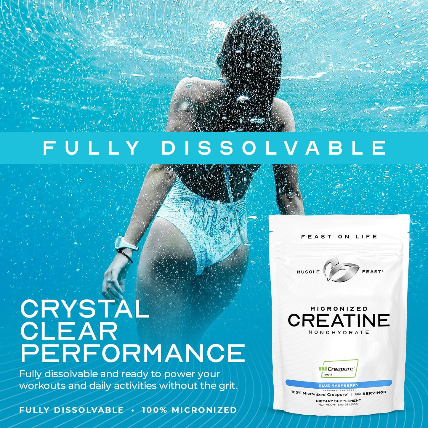 Muscle Feast Creapure Micronized Creatine Monohydrate Powder – Unflavored, 250g | Vegan & Gluten-Free