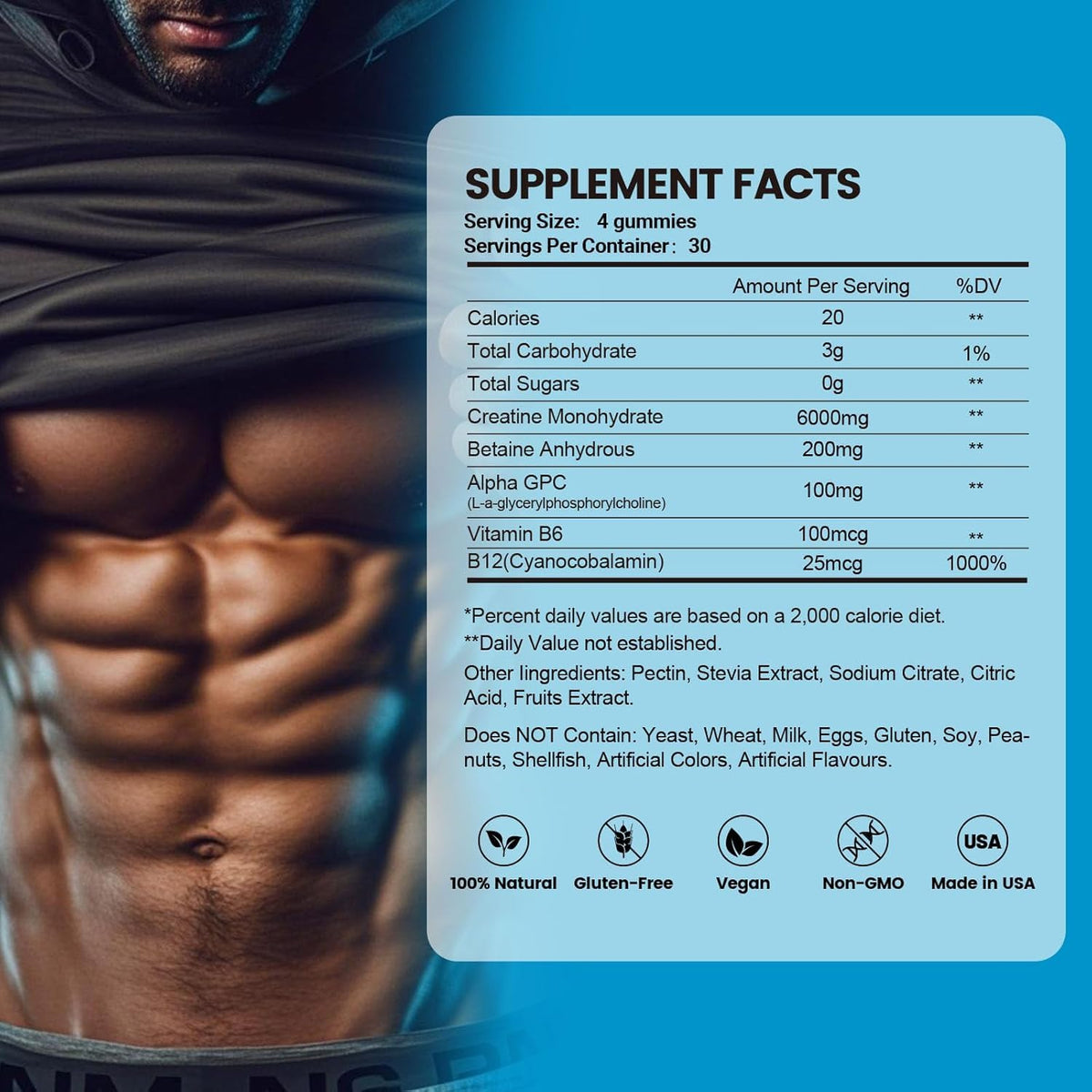 Creatine Monohydrate Gummies 6g – Energy, Strength & Muscle (120 Count)