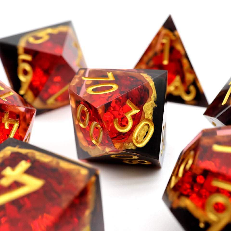 Crimson Abyss | Sharp Edge Dice | Resin | 7 Piece Set