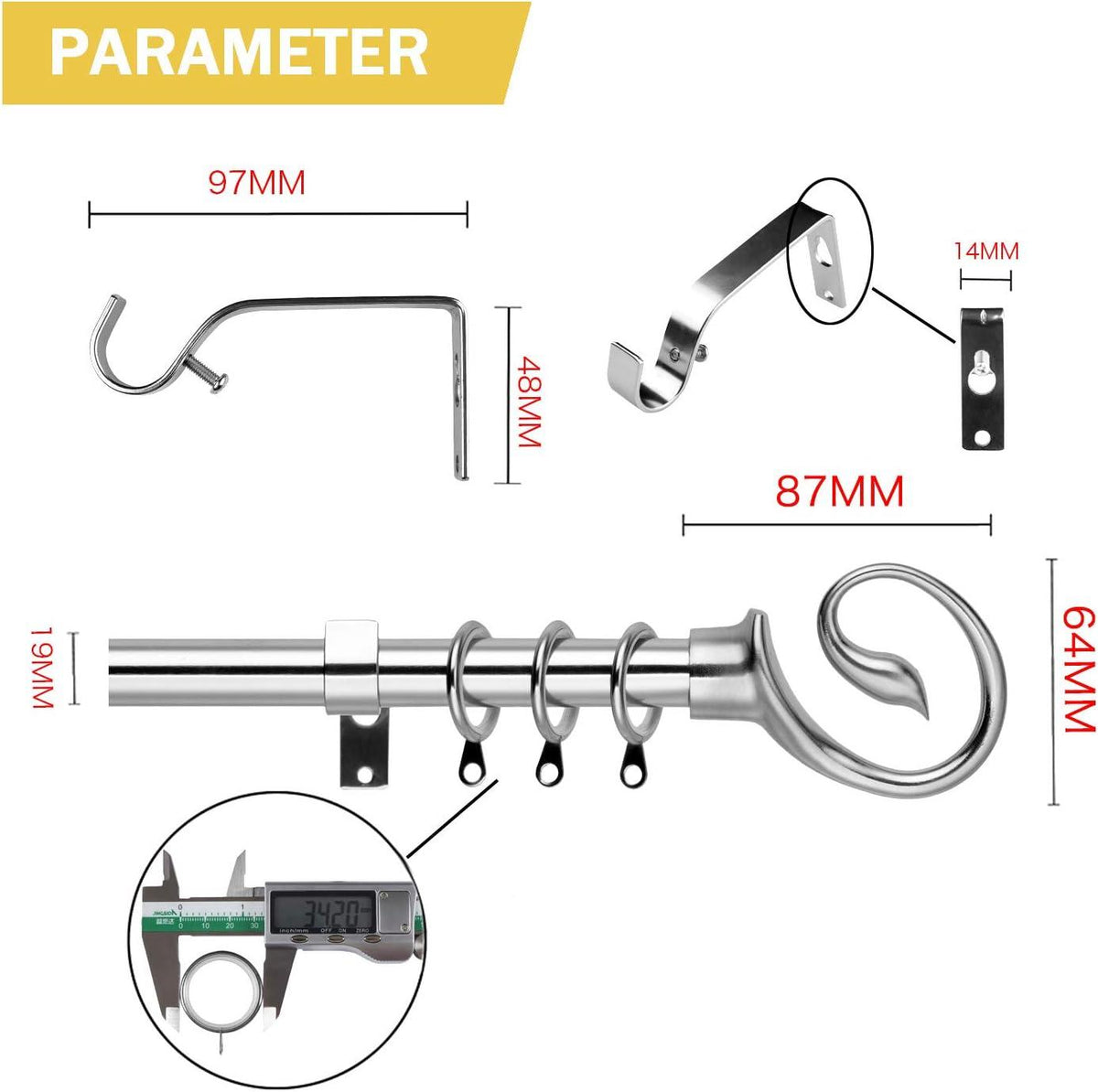 Curtain Pole Adjustable Length 130-240cm Chrome Ø16/19mm
