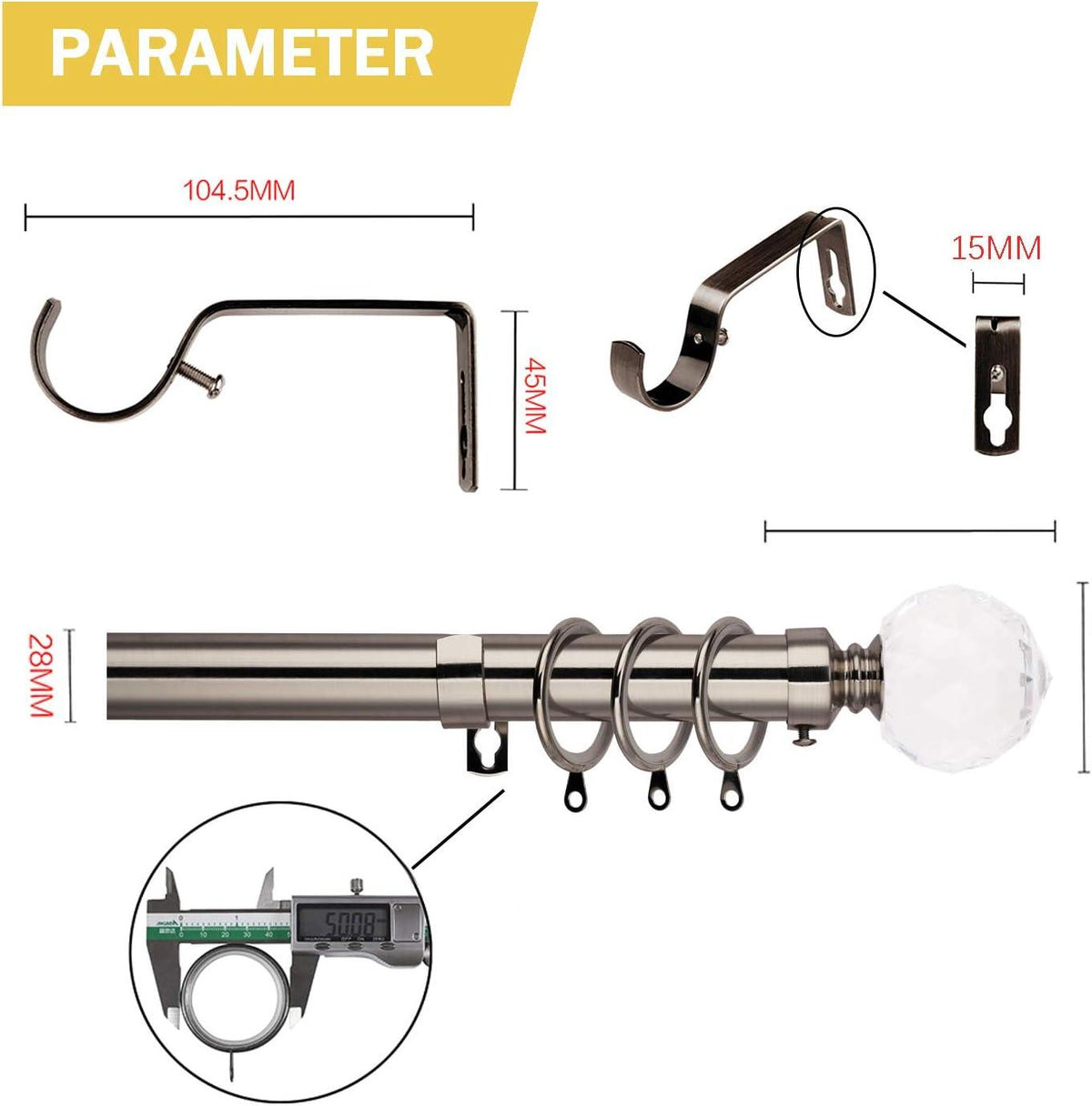 Extendable Curtain Pole Metal 25/28mm 130-240cm Black Nickel WL.Rocaille
