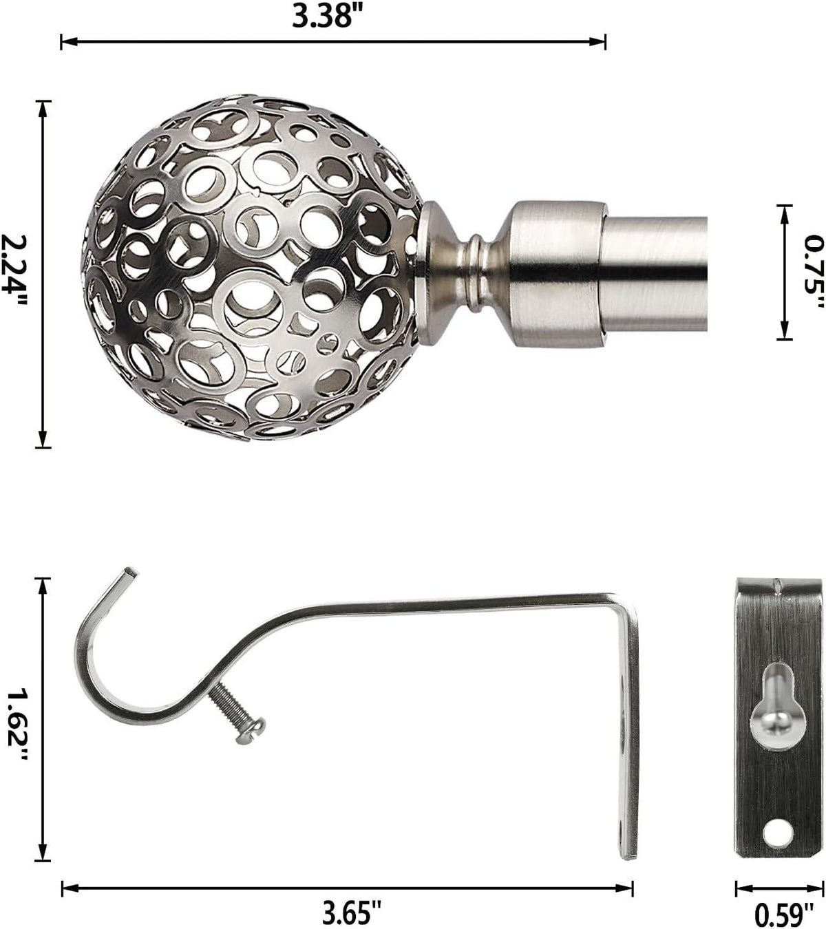 Curtain Pole Globe Ball finials Extendable Curtain Pole 120-300 cm Satin