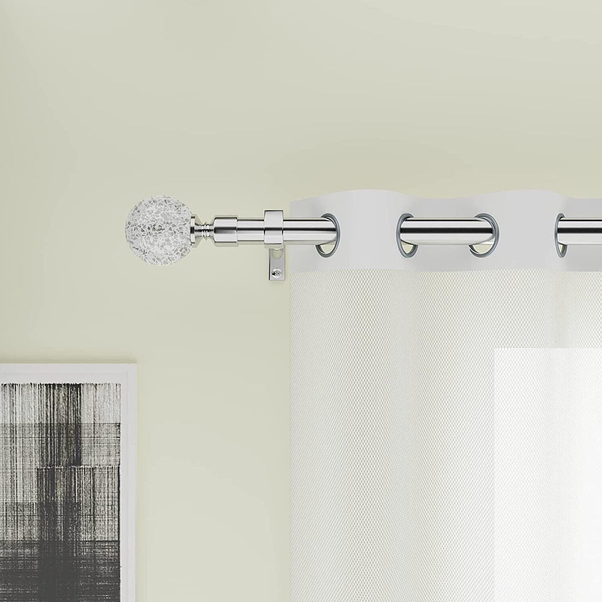 Curtain Poles Mosaic ball finials Extendable Set 70 to 120cm Chrome