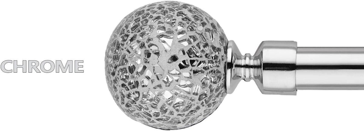 Curtain Poles Mosaic ball finials Extendable Set 70 to 120cm Chrome