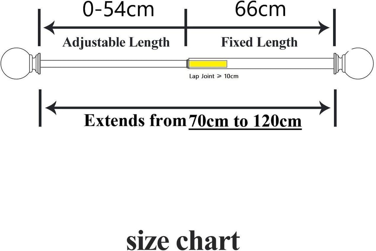 Curtain Poles Mosaic ball finials Extendable Set 70 to 120cm Chrome