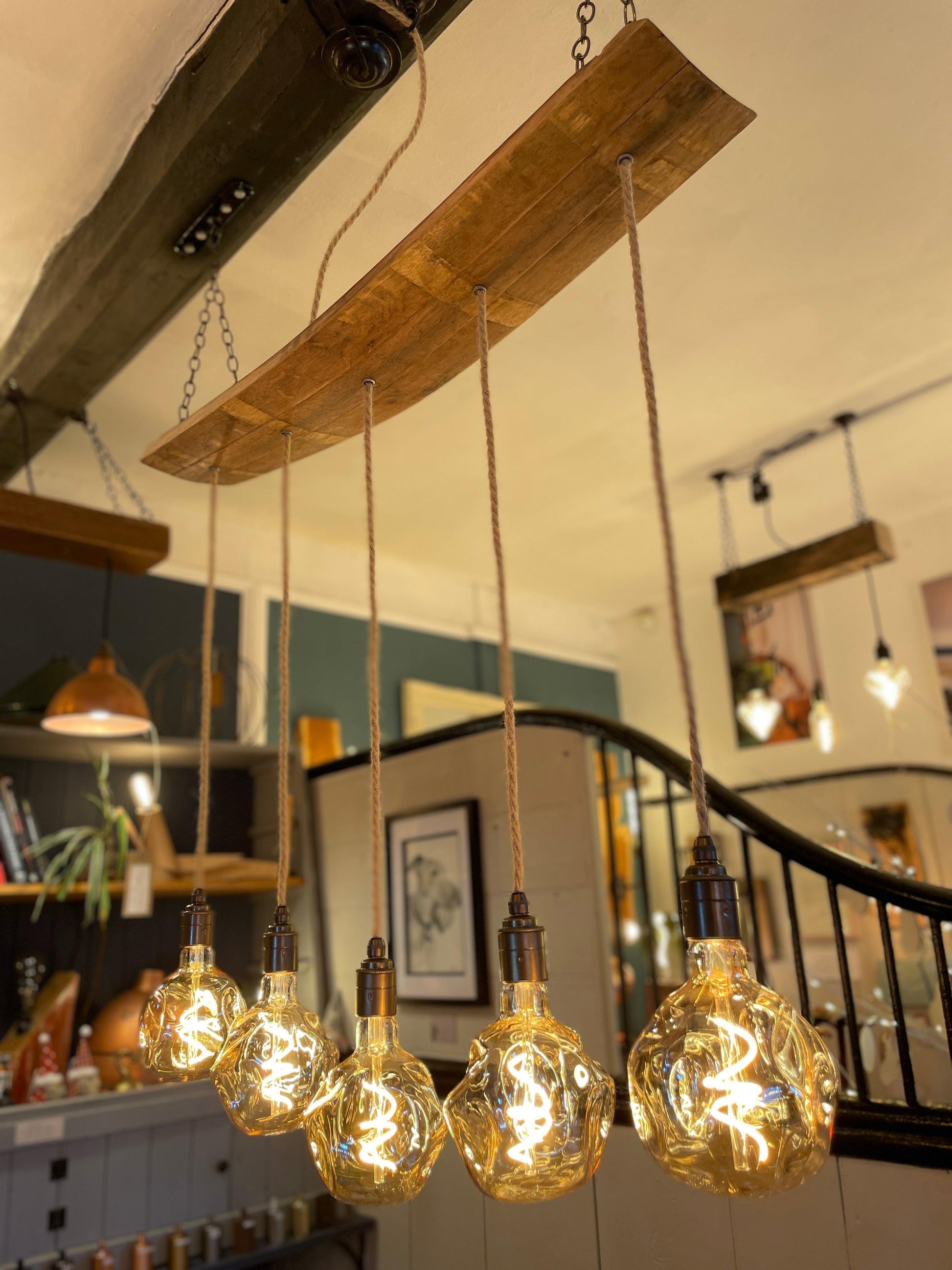 Curvey Oak Stave Chandelier