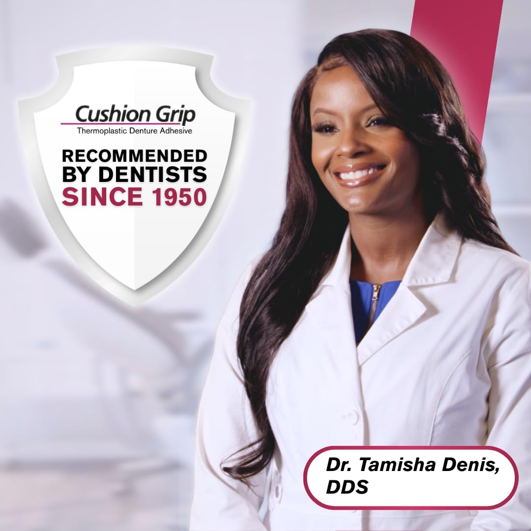 Cushion Grip Thermoplastic Denture Adhesive – Travel Size 0.35 oz Pack of 2 | Up to 4 Days Hold