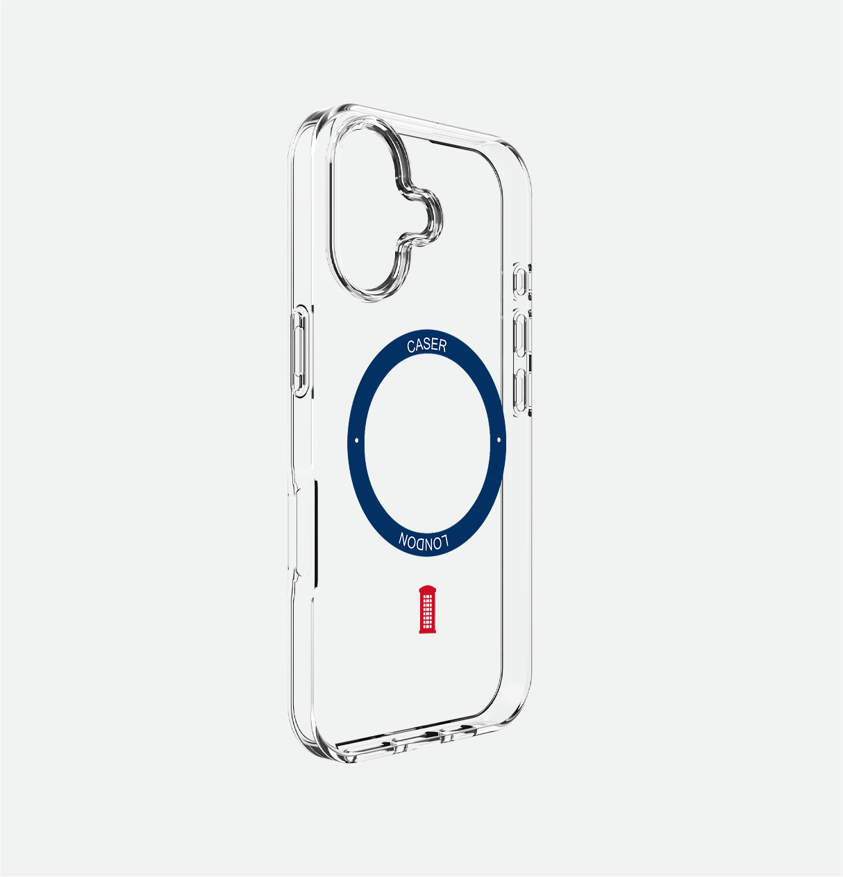 Slim Clear iPhone 16 Pro Case with Royal Blue MagSafe Ring - Telephone Box | The Iconic Case
