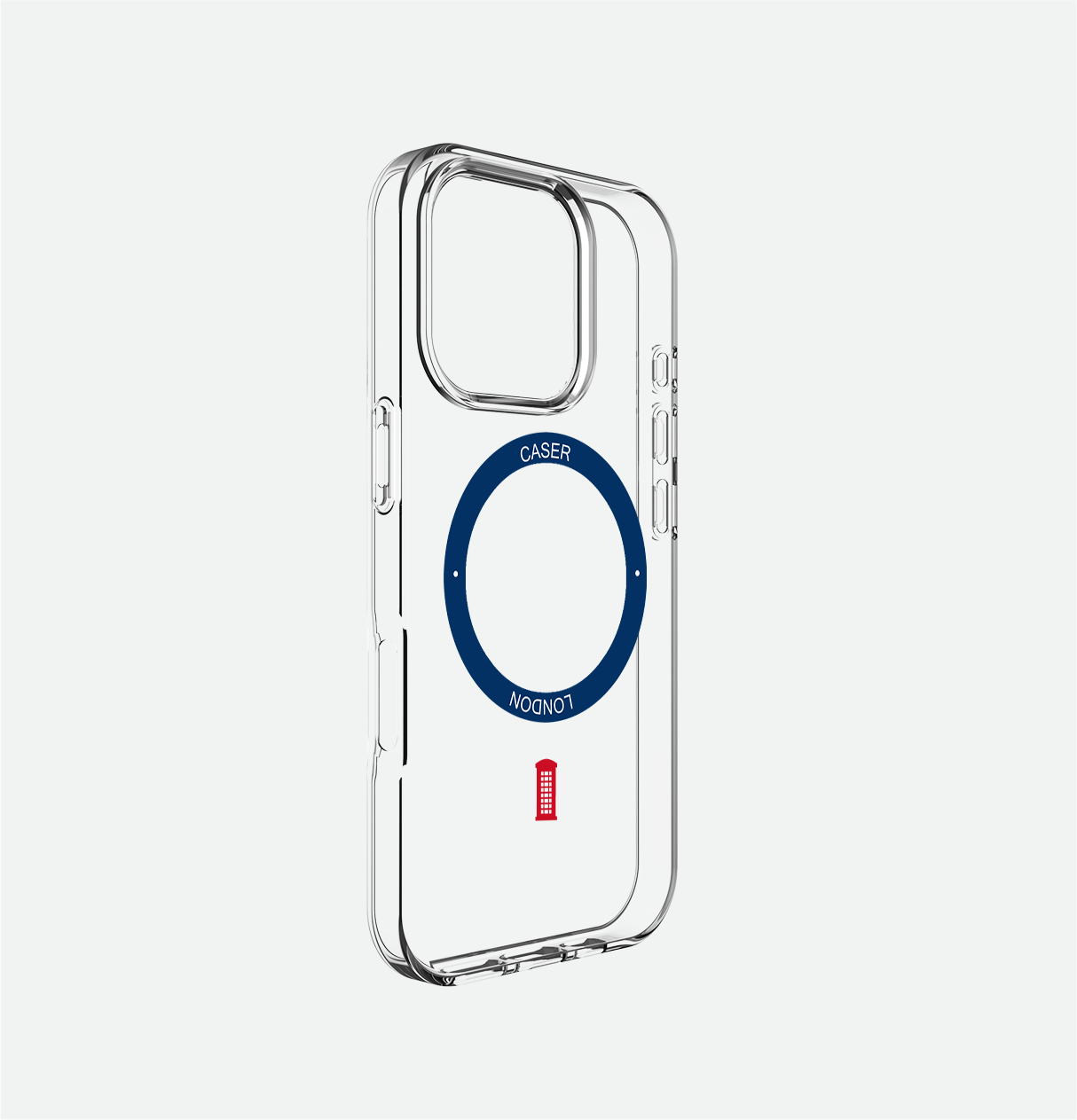 Slim Clear iPhone 16 Pro Max Case with Royal Blue MagSafe Ring - Telephone Box | The Iconic Case