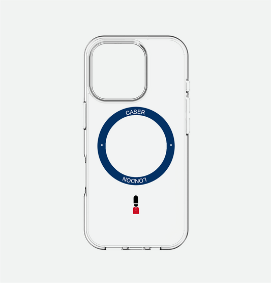 Slim Clear iPhone 16 Pro Case with Royal Blue MagSafe Ring - King's Guard | The Iconic Case