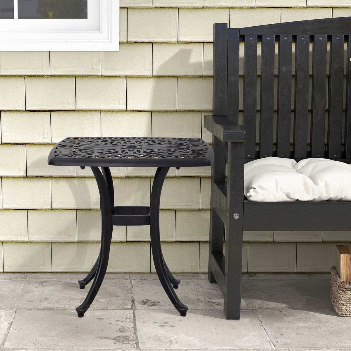 Outsunny Cast Aluminium Bistro Table with Umbrella Hole, Bronze Tone