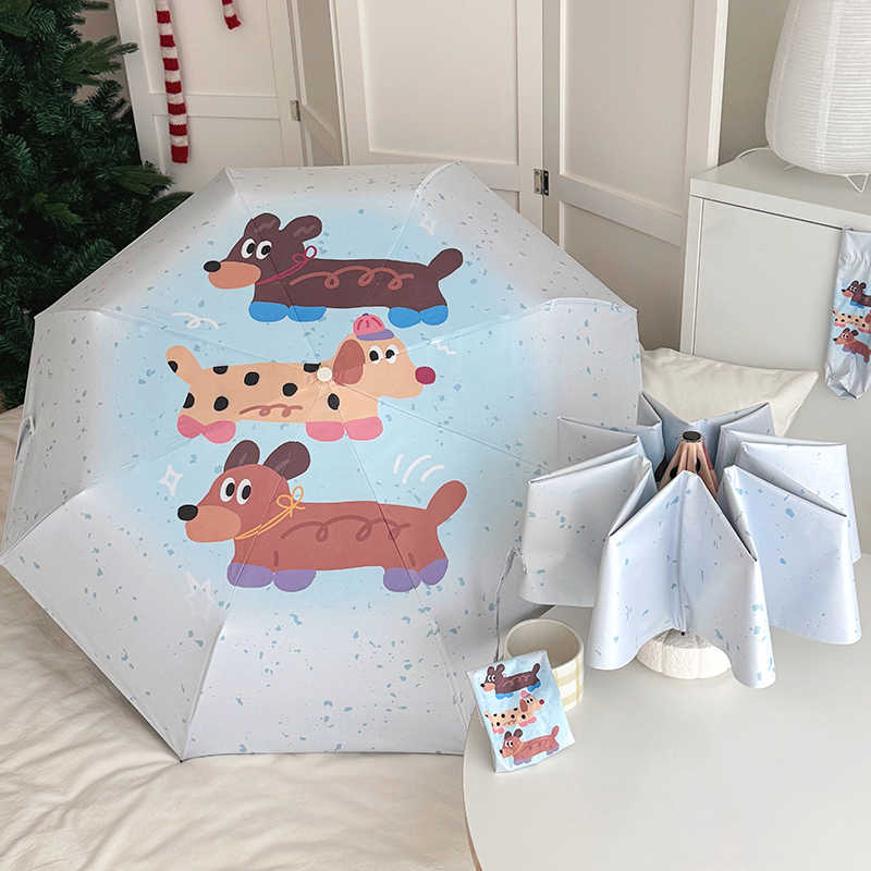 Kids Compact Folding Umbrella – Cute Dog Print, Lightweight & Wind-Resistant