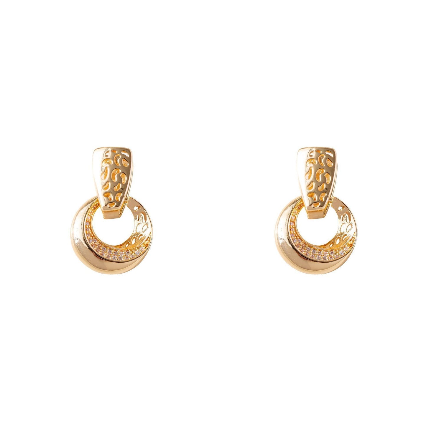 Luxury Hollow Round Moon Rose Gold Silver Color Drop Earrings For Women Micro-wax Inlay Natural Zircon Flower Bridal Wedding Daily Jewelry For Women