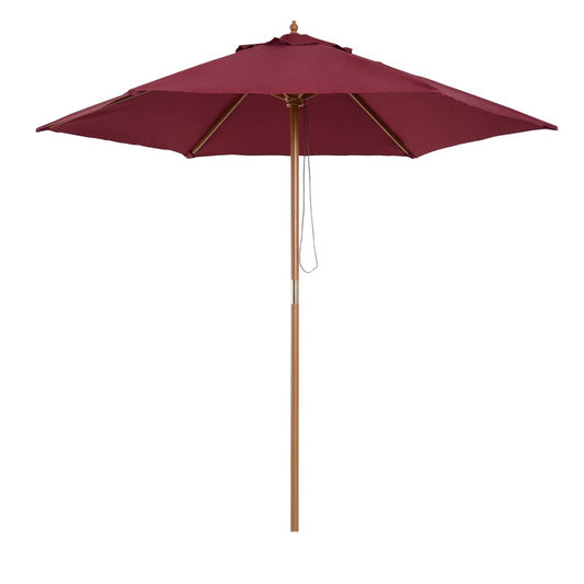 Outsunny  2.5m Wooden Garden Parasol Umbrella-Red Wine Red Wine 250cm x 250cm x 230cm