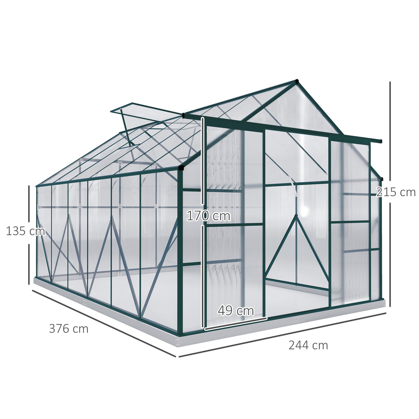8x12ft Polycarbonate Walk-in Greenhouse Outdoor Double Sliding Door Outsunny