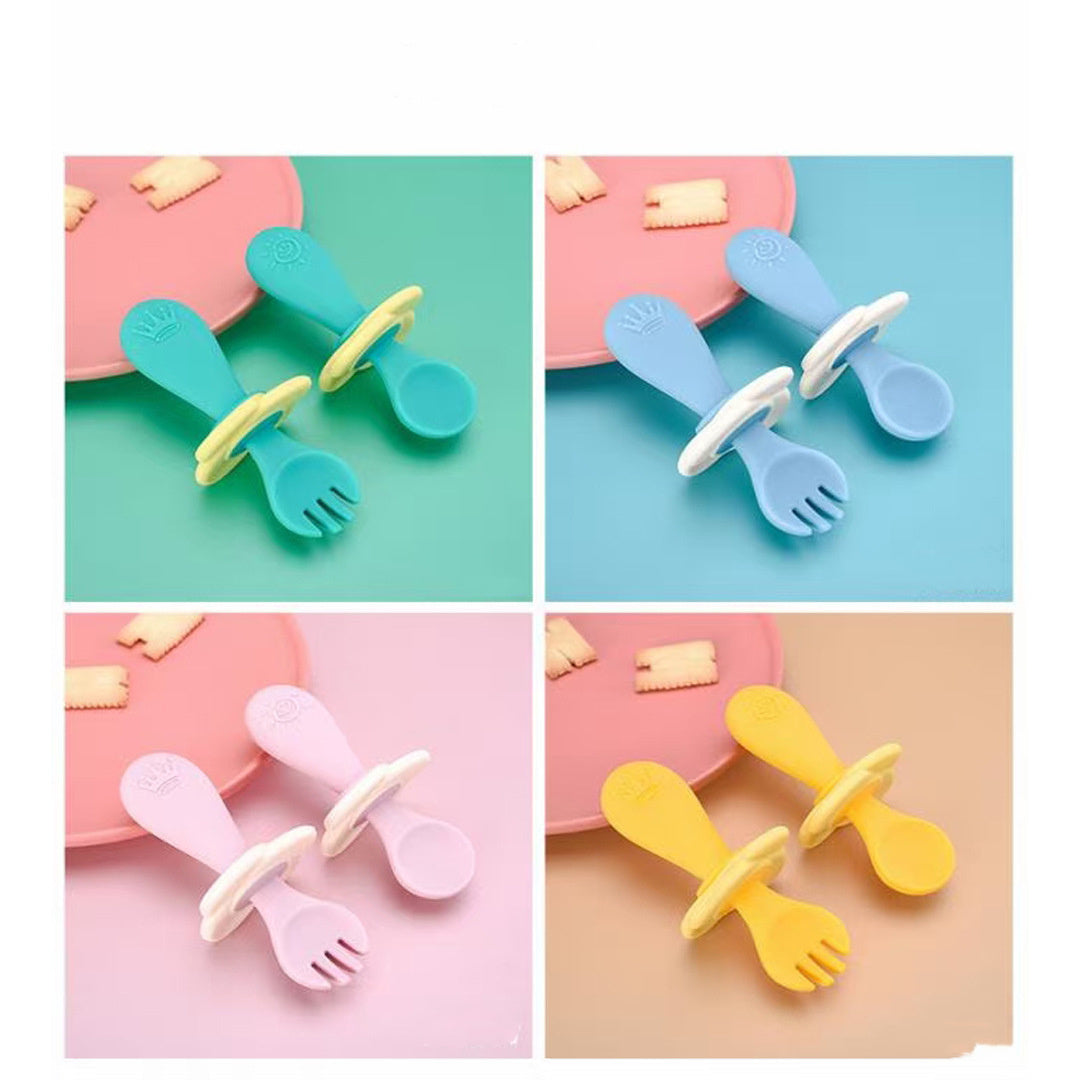 KikiBoo Silicone Baby Spoon & Fork Set – Short Handle Self-Feeding
