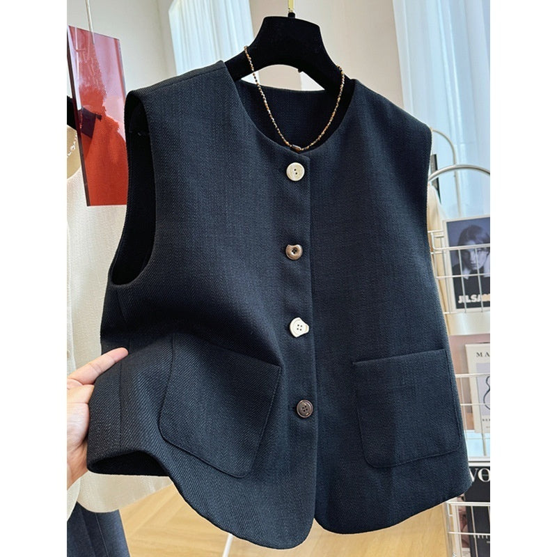 Round Neck Vest French Style Temperament Outer Wear Bandage Dress Sleeveless