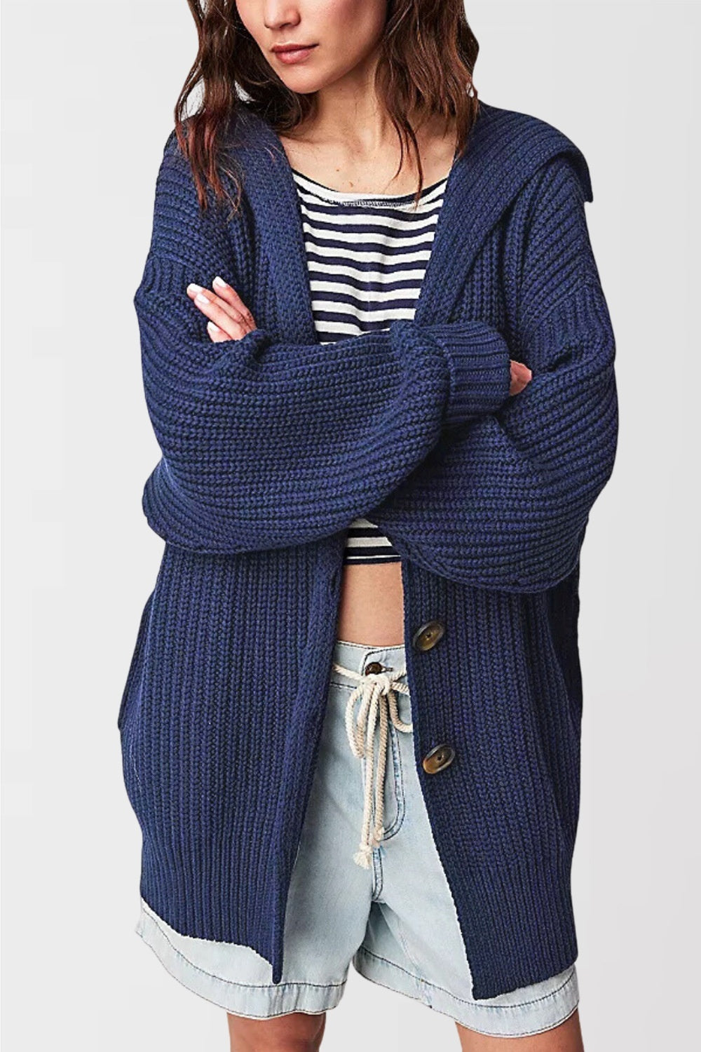 Women's Fashionable Lapel-Neck Loose-Fit Plus-Size Sweater Coat