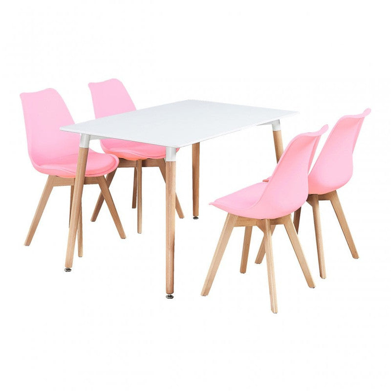 White Halo Dining Table & Set of 4 Lorenzo Jamie Tulip Dining Chairs with Padded Seat