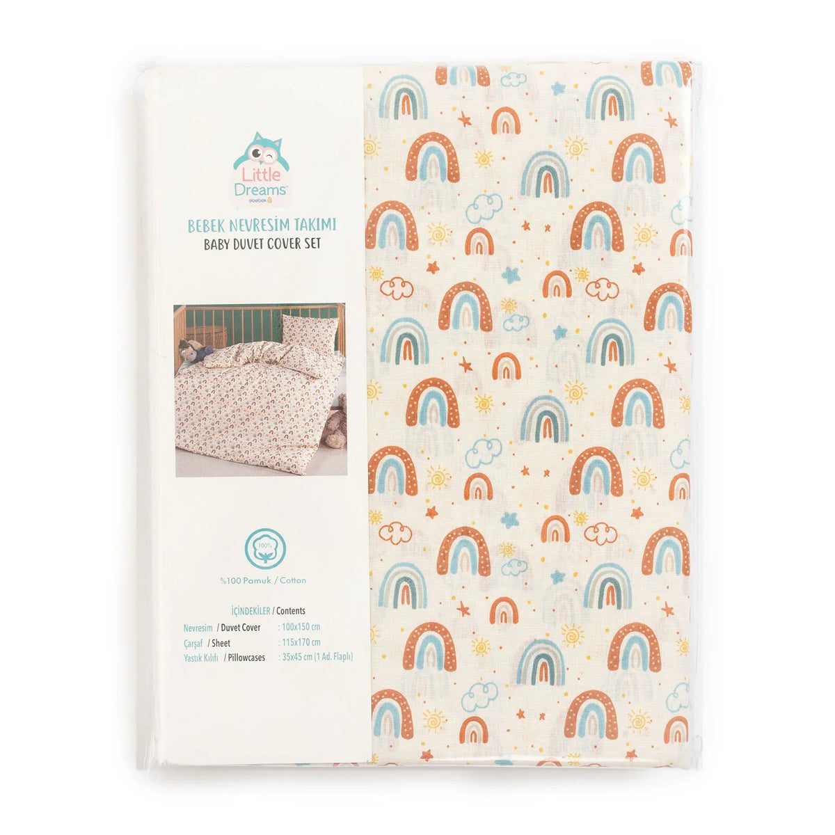 Little Dreams Rainbow Print Baby Duvet Cover Set (100 x 150 cm)