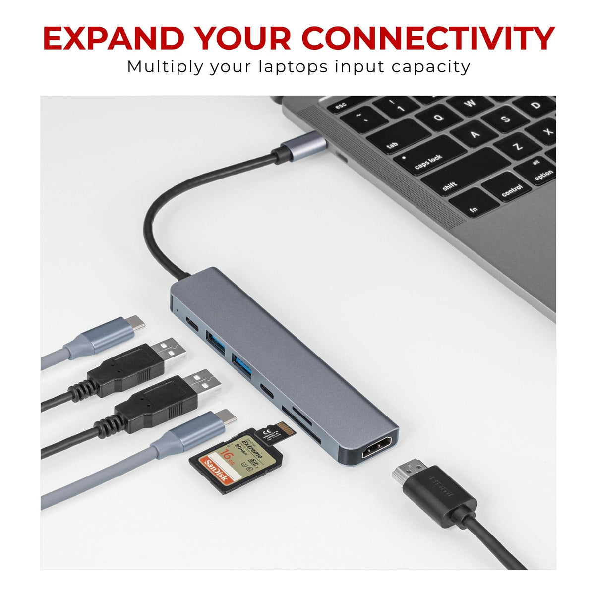 Maplin USB-C Multiport Hub to 2x USB-A 3.0 / HDMI / 2x USB-C / SD & MicroSD Card Reader
