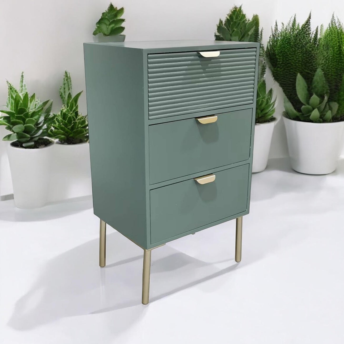 75CM GREEN WOODEN 3 DRAWER CHEST OF DRAWER