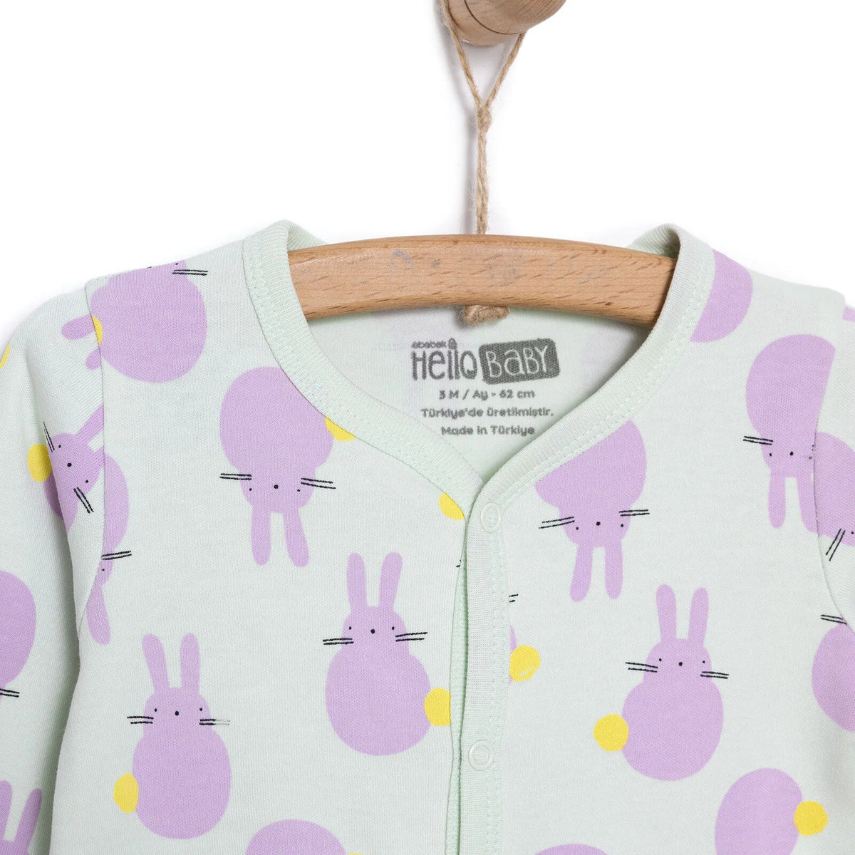 HelloBaby Bunny Print Baby Bodysuit, Hat & Footed Sleepsuit Set (Newborn to 6 Months)