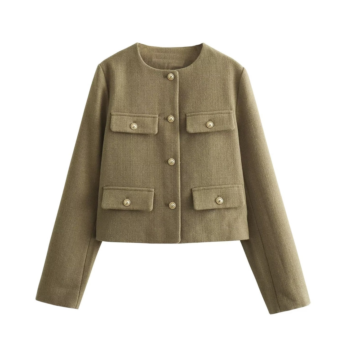 Multi-color Round Neck Casual Short Little Fragrance Style Blazer