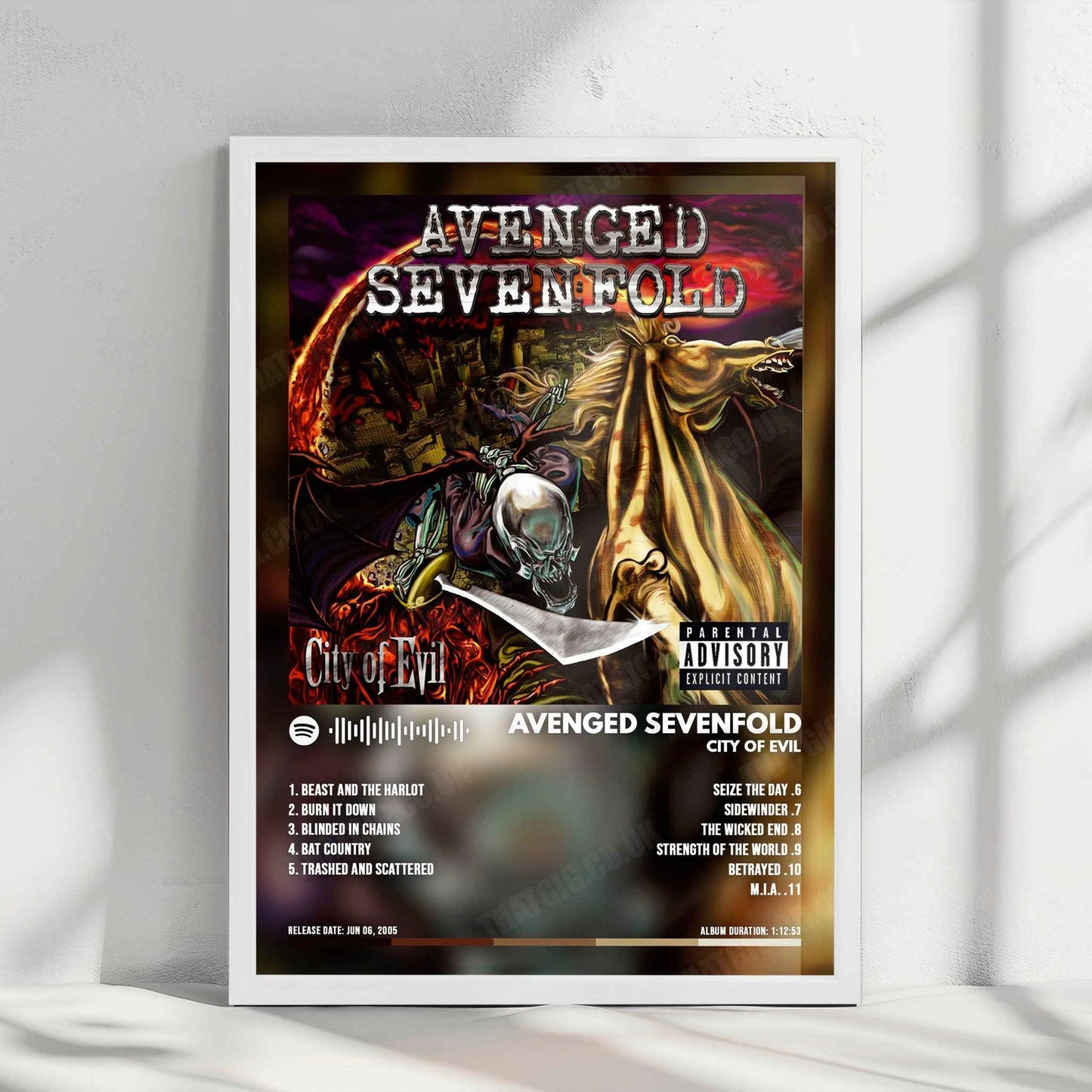 Avenged Sevenfold "City Of Evil" Album Cover Poster - with Complete Tracklist