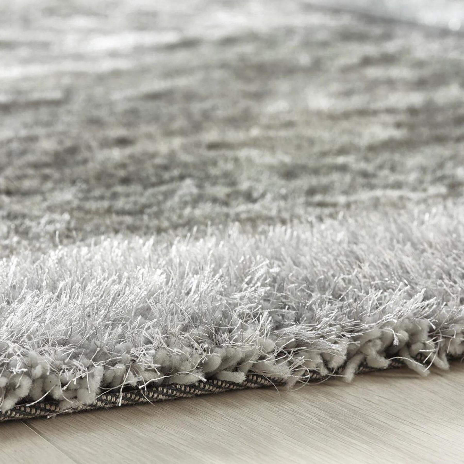 Shimmer Silver Grey Bordered Shaggy Rug