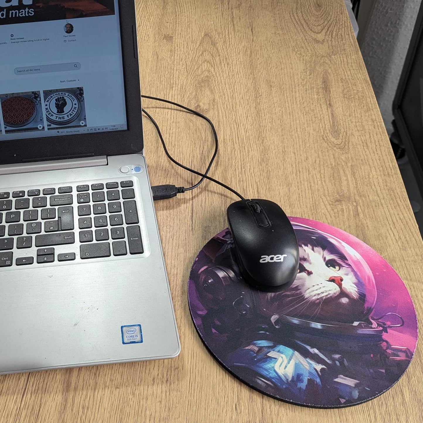 Adventures of Space Cat - Round or Circular Computer Mat - Desktop mousepad - cat gift