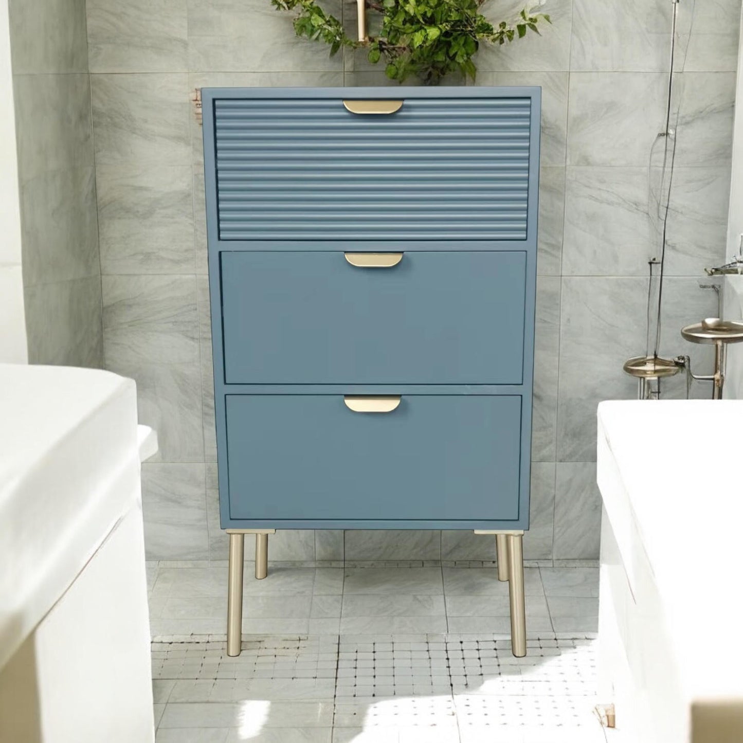 75CM BLUE WOODEN 3 DRAWER CHEST OF DRAWER