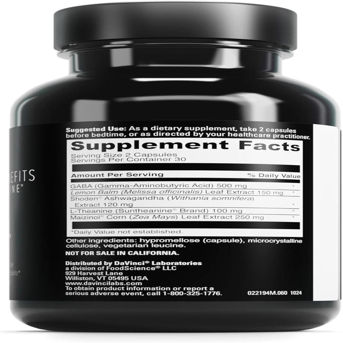 DAVINCI LABS Sleep Benefits – Melatonin-Free Sleep Support with Maizinol, Shoden Ashwagandha & Suntheanine L-Theanine – 60 Capsules