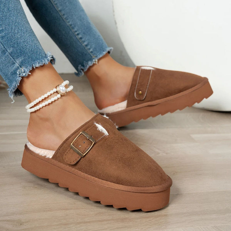 Women's Winter Plush Lined Slippers Warm Noise-reducing Fa