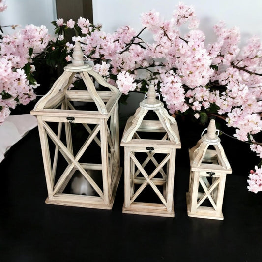 59/36/25CM SET 3 WOODEN LANTERNS