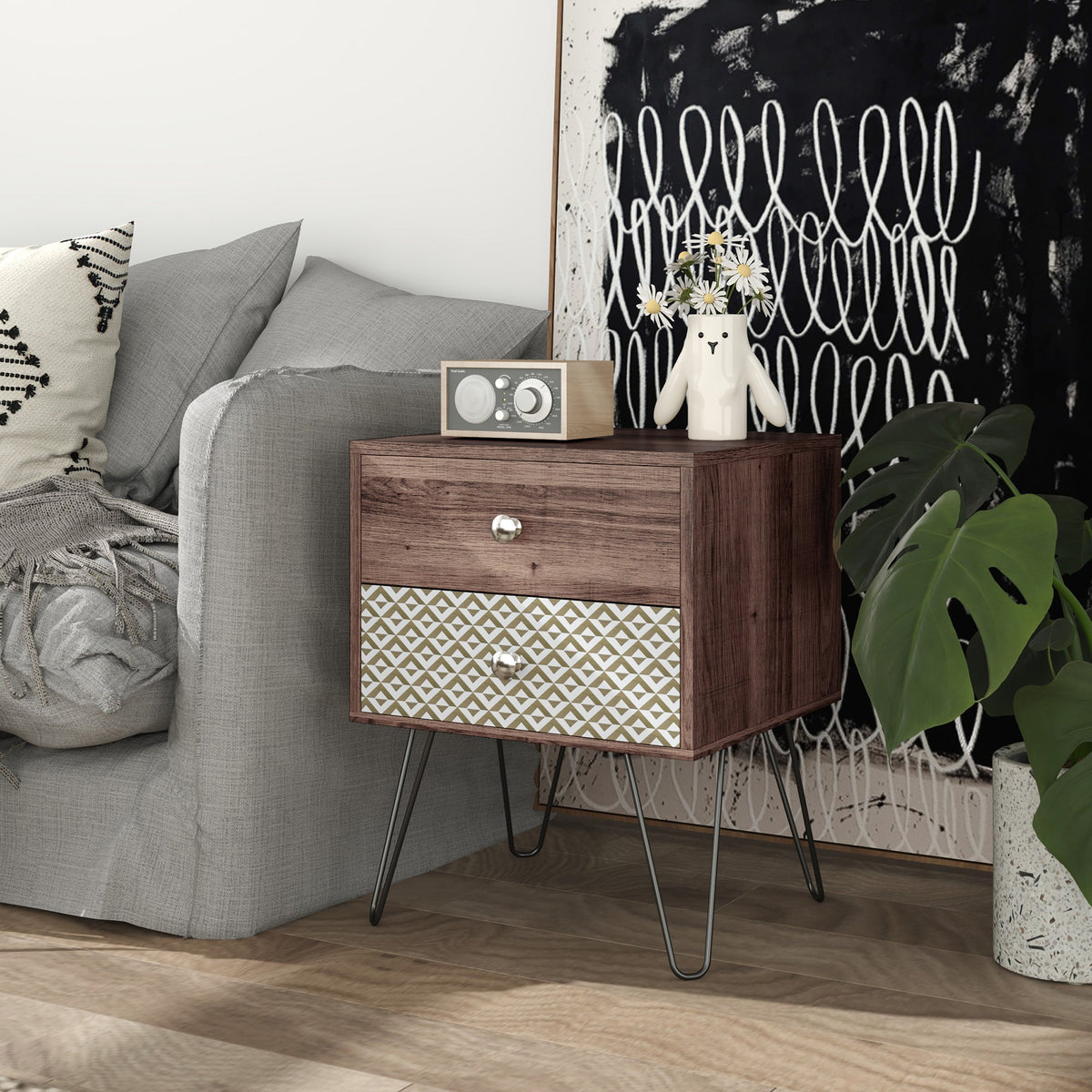 HOMCOM 2-Drawer Nightstand, Sofa Bedside Table for Living Room, Bedroom