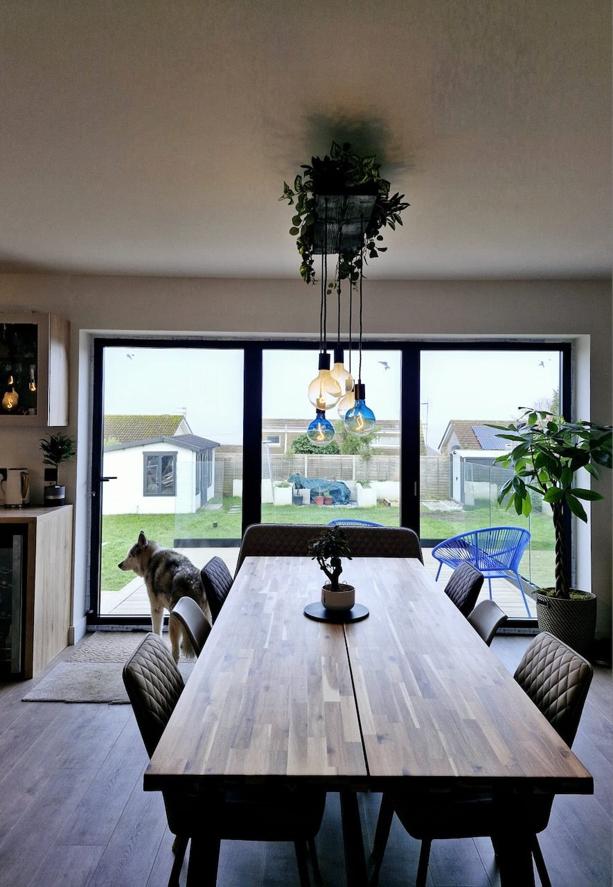 Matt Black Canopy Wooden Beam Chandelier
