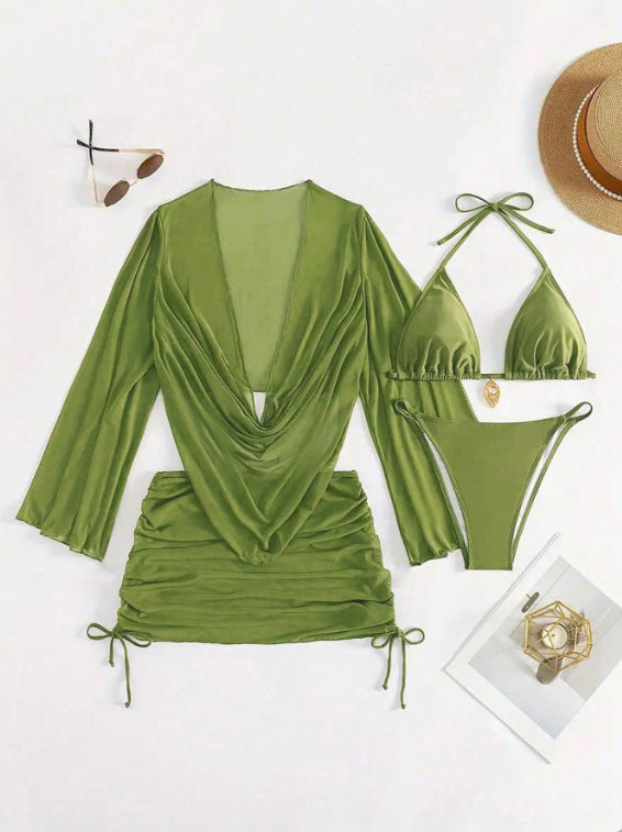 European And American Women's Sexy Blouse Lace-up Bikini Suit