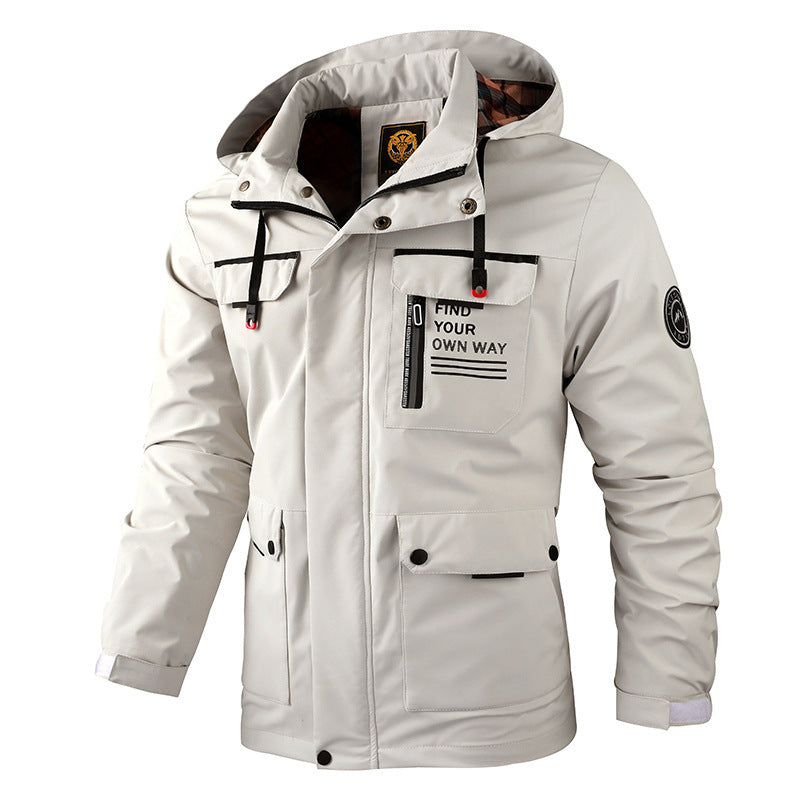 Men's Waterproof Windbreaker Jacket - Hooded Winter Coat with Fleece Lining