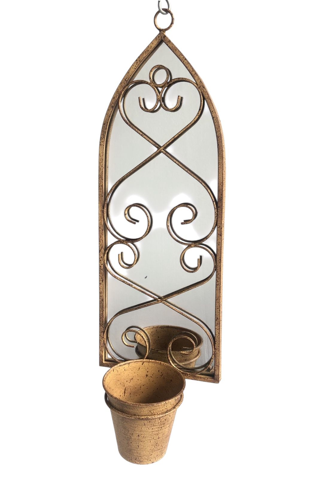 56cm RUSTY WALL MIRROR WITH SINGLE PLANTER