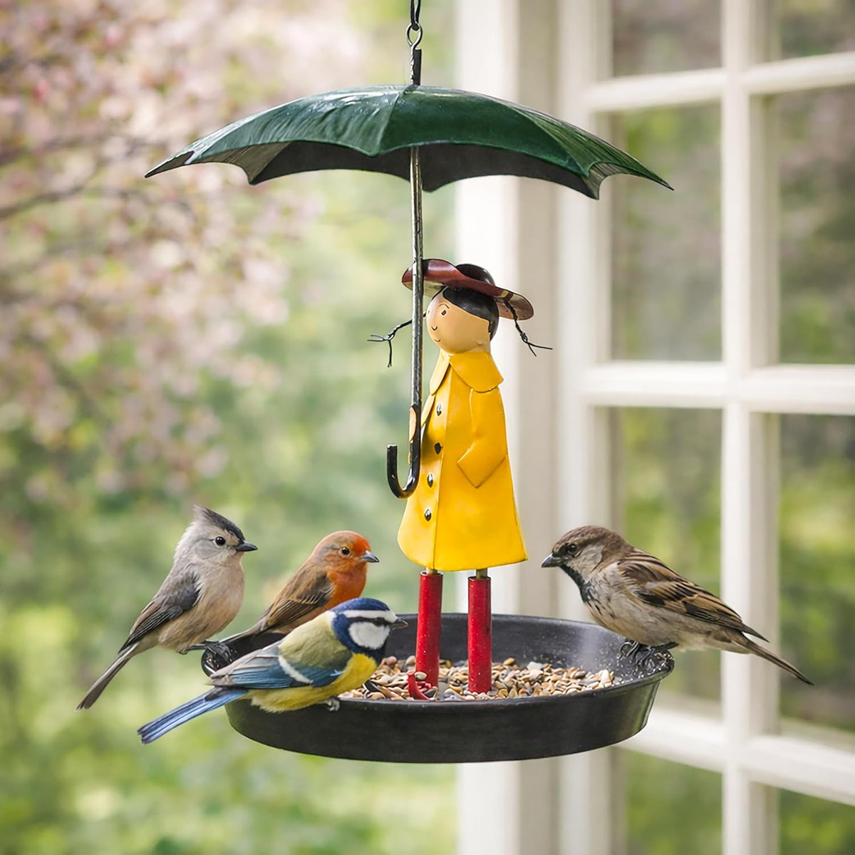 Vintage Iron Girl with Umbrella Garden Bird Feeder
