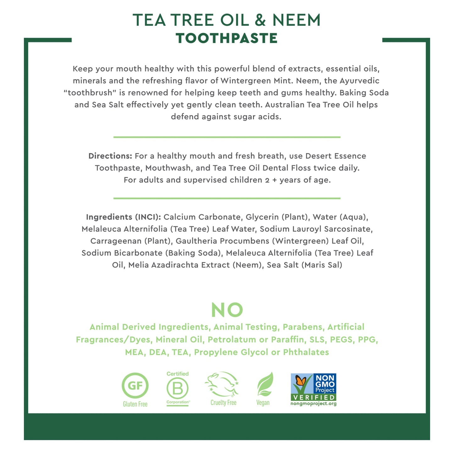 Desert Essence Tea Tree Oil & Neem Toothpaste – Wintergreen, 6.25 oz, Pack of 3