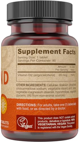 DEVA Vegan Vitamin D2 800 IU – 180 Tablets (2x90) – Vegan, Animal-Free
