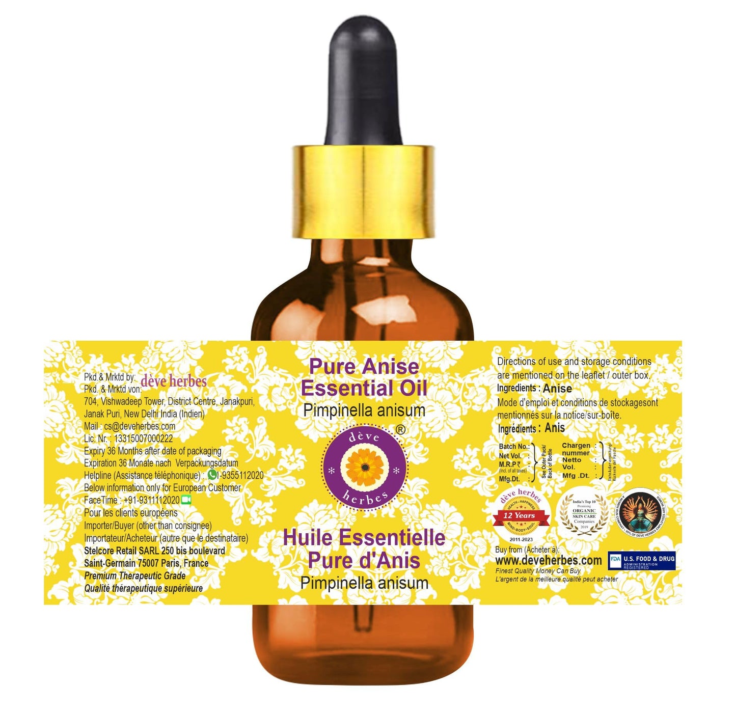 Deve Herbes Pure Anise Essential Oil (Pimpinella anisum) – 5ml Steam Distilled, Glass Dropper