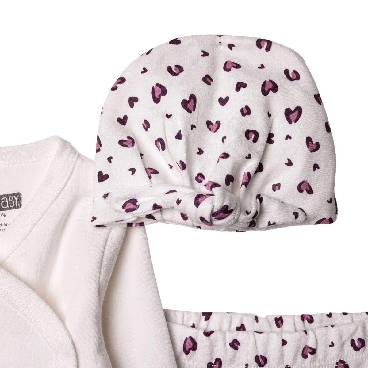 HelloBaby Heart Print Baby Hat, Vest & Bottoms Set (Newborn to 6-9 Months)