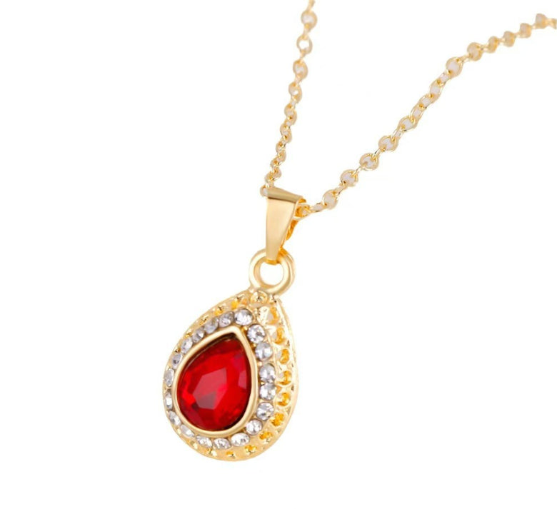 Exquisite Alloy Multi-Color Waterdrop Necklace And Earrings Jewelry Three-Piece Set