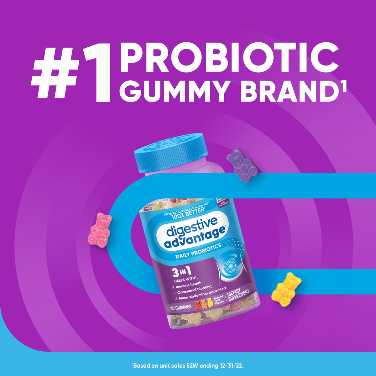 Digestive Advantage Probiotic Gummies – Digestive & Immune Support (80ct) 2-Pack