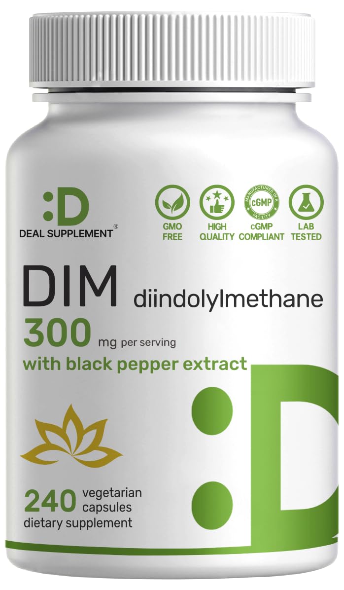 DIM Supplement 300mg, 240 Caps, 4 Months Supply | Estrogen Balance for Men & Women | Diindolylmethane Plus Black Pepper Extract for Enhanced Absorption | Hormonal & Skin Health Support