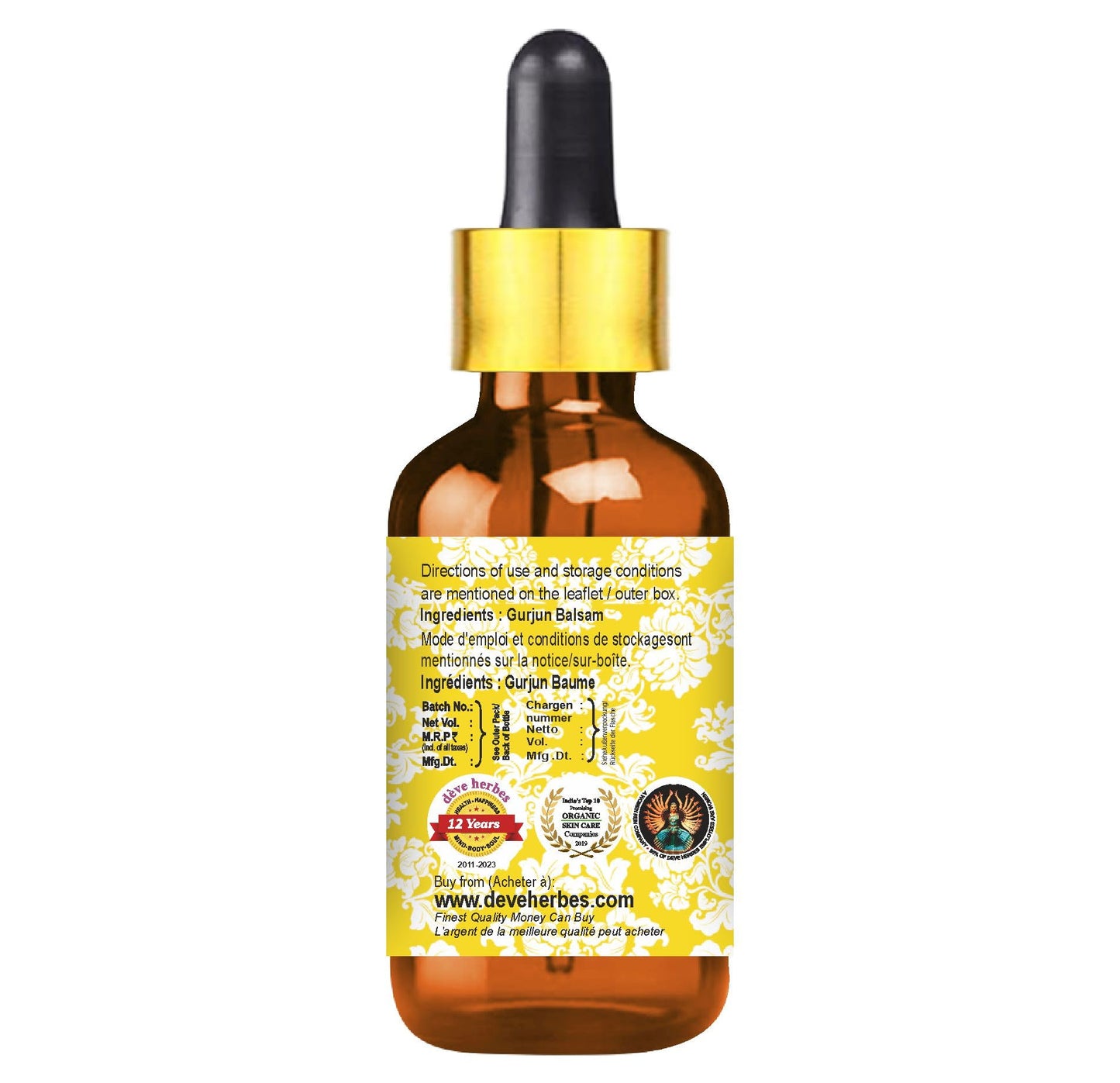 dève herbes Gurjun Balsam Essential Oil 30ml | Steam Distilled Dipterocarpus turbinatus | Glass Dropper